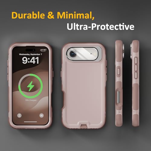 Follaroma Magnetic for iPhone 17 Air Case with Camera Stand, Light Brown | Built-in Glass Camera Cover,Compatible with MagSafe,Heavy Duty Shockproof Protective,Military-Grade Anti-DropDual Layer Cover - color: Brown Pink, size: iPhone 17 Air 6.5''