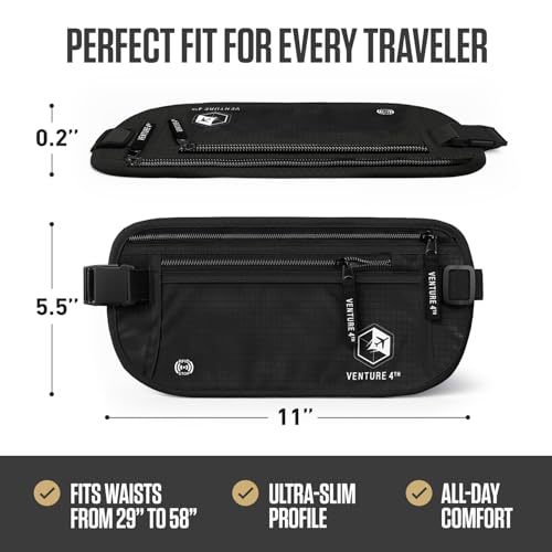 VENTURE 4TH Travel Money Belt, RFID Blocking Passport Holder - Pure Black - color: Pure Black