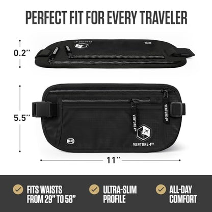 VENTURE 4TH Travel Money Belt, RFID Blocking Passport Holder - Pure Black - color: Pure Black