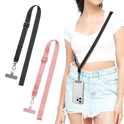 EKAX-Adjustable Anti-Theft Phone Lanyard Crossbody and Neck Strap with 2 Tether Tabs, Hands-Free Strap for Wallet, Keys, - color: Pink&black