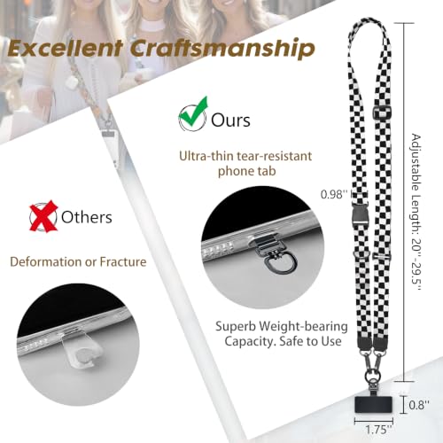 Icycay Phone Lanyard Crossbody Strap Adjustable Teacher Women Checkered - color: Checkered Black