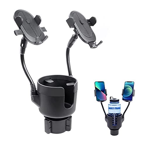 JINKEY Dual Cup Holder Phone Mount for Car, 2-in-1 Car Cup Holder Expander with Adjustable Gooseneck, 360° Rotating Cell Phone Holder, Adjustable Base for 4–6.7 in Smartphones