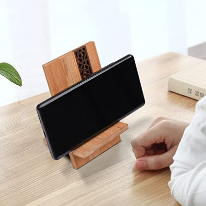 Mobile Stand Japanese Style Cellphone Holder Desktop Organizer Charging Station Compatible with All Smartphones Tablets Natural Bamboo Wood Portable Adjustable Angle (Pattern-NO Hole) - style: PATTERN-NO HOLE