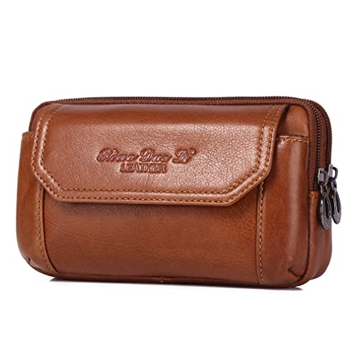 Leather Phone Belt Bag Holster Pouch for Men Loop Flip Coin Purse Case Cell Phone Waist Pack Pouch Case - color: #03brown