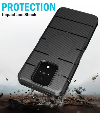 Case and Holster Combo for Sonim XP Pro 5G Phone - Carbon Fiber Design | Compatible with MagSafe, Magnetic, Rugged Cover, Enhanced Grip, with Belt Clip Holder, Ratchet Rotation - color: Carbon Fiber