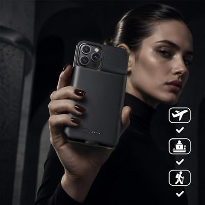 Battery Case for iPhone 14 Pro Max/14 Plus/13 Pro Max/12 Pro Max, Rechargeable Case Charger Soft TPU Anti-Slip Slim 8500mAh 15W Fast Charging Juice Box for 12/13/14 Pro Max/14 Plus 6.7inch-Black