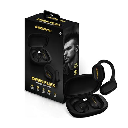 Monster Open Flex Open Ear Wireless Earbuds, Around-Ear Secure Fit Bluetooth Headphones, Earhook Design, Stay Aware While Listening, IPX5 Waterproof, Built-in Mic, Charging Case