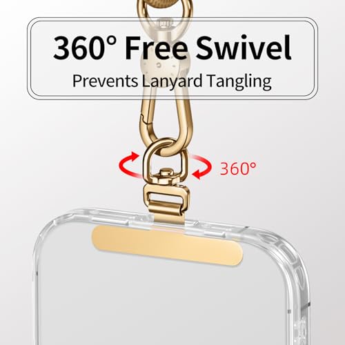 saxsion Phone Tether Tab & Lanyard Tab, 360° Swivel Clip - Ultra Thin Stainless Steel Universal Patch for All Phone Cases - color: Champagne Gold+fashion Silver