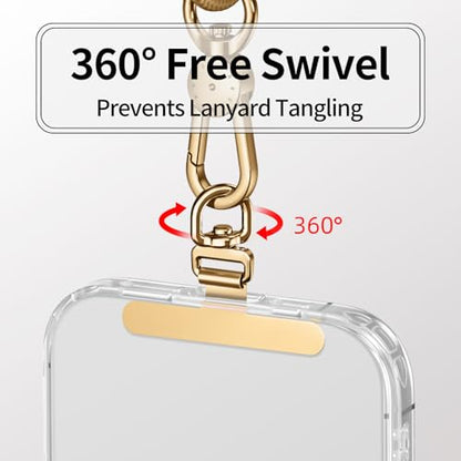 saxsion Phone Tether Tab & Lanyard Tab, 360° Swivel Clip - Ultra Thin Stainless Steel Universal Patch for All Phone Cases - color: Champagne Gold+fashion Silver