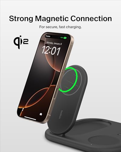 Belkin Qi2 Magnetic Wireless Charging Station, 3 in 1 Foldable Charger - color: Black