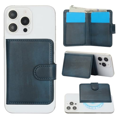 HAII for MagSafe Card Wallet Bag compatible with MagSafe Invisible Ultra-Thin Lightweight Kickstand Magnetic Mobile Wallet Man Woman, 4 Card Slots + 1 Cash Bag. (Blue, Buckle Wallet) - color: Blue, size: 4 Card Slots + 1 Cash Bag - Buckle Wallet