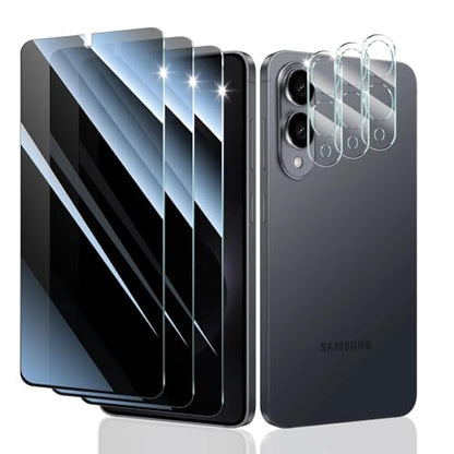 Privacy Screen & Camera Lens Protector for Samsung Galaxy S25 Edge, Anti-Spy Tempered Glass, Private Black Protection, 9H Hardness Anti-Scratch 2.5D Curved Edges Case-Friendly, 3 Pack Each - color: S25 Edge Black