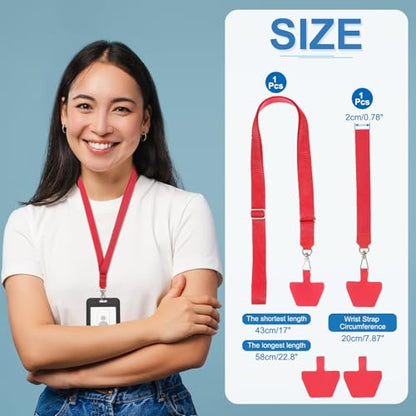 PATIKIL Smart Phone Lanyard with Wrist Strap and Patches for Most Smartphones ID Badges Keychain - color: Red