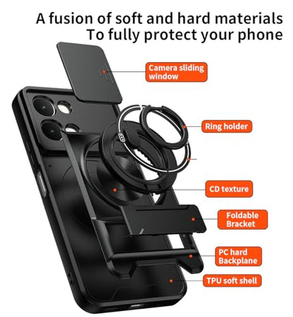 Compatible with Vivo Y31d 4G Case Cover,Compatible with Vivo iQOO Z11x (India) I2507 / T5x 5G V2545 / Y51 Pro 5G with Slide Camera Cover Phone Stand Protective Case Black - color: Black, size: Compatible with Vivo Y31d 4G