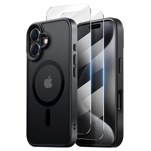 Tigowos Magnetic for iPhone 16 Case Fits MagSafe 16FT Drop Resistant Matte Skin Feeling Back Cover Shockproof Slim Fit for iPhone 16 Phone Case 6.1 inch, Black Set - color: Black Set, size: iPhone 16-6.1 inch