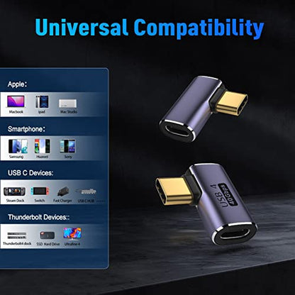 V USB C 90 Degree Adapter (2 Pack), VCOM 40Gbps Data Transfer USB Type C Male to Female Right Angle Extender for Steam Deck,Switch,Thunderbolt4, Laptop, Mobile Phone, Tablet