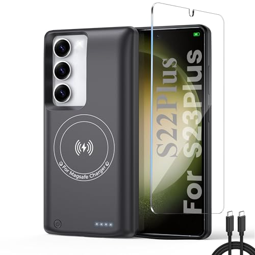 For Samsung Galaxy S23 Plus/Galaxy S22 Plus Battery Case,Real 10000mAh Portable Power Bank Magnetic Wireless Charging,Protective Charger cell phone case with battery pack Rechargeable Anti-Fall - size: Galaxy S23 Plus/S22 Plus
