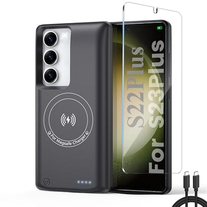 For Samsung Galaxy S23 Plus/Galaxy S22 Plus Battery Case,Real 10000mAh Portable Power Bank Magnetic Wireless Charging,Protective Charger cell phone case with battery pack Rechargeable Anti-Fall - size: Galaxy S23 Plus/S22 Plus