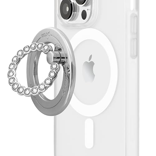 Sonix Magnetic Phone Grip and Phone Ring Holder - Compatible with MagSafe - Rotatable Kickstand and Phone Holder for iPhone 16, 15, 14, 13, 12 Series - Silver/Clear Rhinestone - color: Silver / Clear Rhinestone