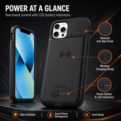 Alpatronix Battery Case for iPhone 12 Pro Max / 13 Pro Max, Slim Portable Protective Extended Charger Cover with Wireless Charging, Lightning Input, Apple Pay, CarPlay - BX12Pro Max - Matte Black - size: iPhone 12 Pro Max & iPhone 13 Pro Max