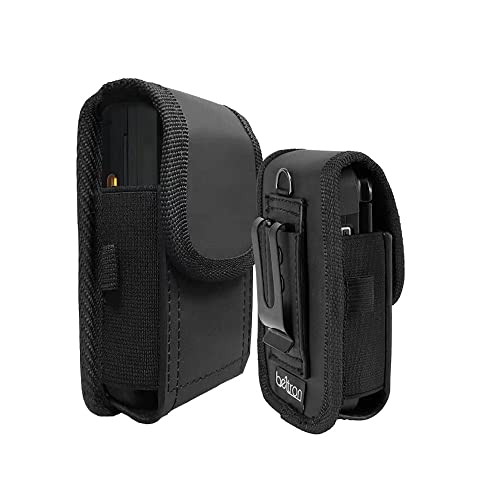 BELTRON Vertical Leather Case for CAT S22 Flip Phone/Sonim XP3 Plus/XP3 Plus 5G X320, Features: Heavy Duty Belt Loop, Metal Belt Clip & Dual Magnet Closure - color: Black Leather