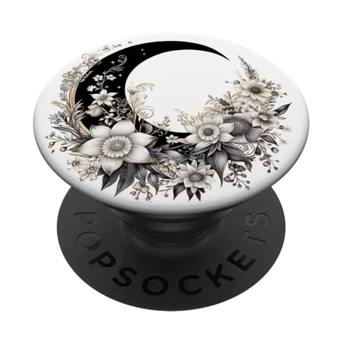 Crescent Moon And Flowers Floral Moon PopSockets Adhesive PopGrip - style: Adhesive PopGrip