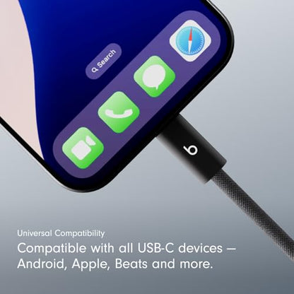 Beats 240W USB-C to USB-C Braided Cable, Fast Charging, Durable/Tangle Free, Compatible with Apple and Android Devices (3 m/10 ft) – Bolt Black - color: Bolt Black, size: 10 ft, style: USB-C to USB-C