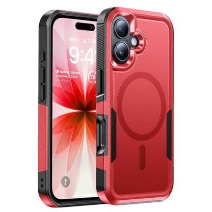 Magnetic for iPhone 17 Case Rugged Dual-Layer Shockproof Red | Military-Grade Heavy Duty Protection, Fit for Magsafe, Matte Finish Scratch Resistant Anti-Fingerprint, Anti-Slip Phone Cover - color: Red