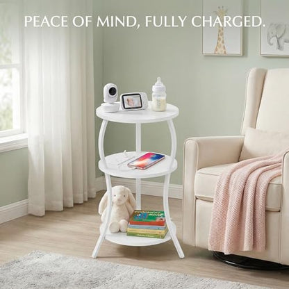 YEAKOO Small Round Side Table with Charging Station,White - color: White, style: USB Charger