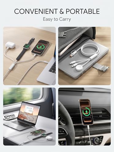 【60W 5FT】for Apple Watch Charger Fast Charging, 3-in-2 Multi Charging Cable, Nylon Braided USB C/L iWatch Charger Cord for iWatch Series Ultra 3/2/SE/11/10/9/8/7/6/5, iPhone 17 15 16 Pro Max/14/13/12