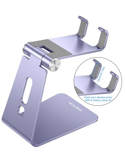 OMOTON Adjustable Cell Phone Stand, C2 Aluminum Desktop Cellphone Stand with Anti-Slip Base and Convenient Charging Port, Fits All Smart Phones, Haze Purple - color: Haze Purple