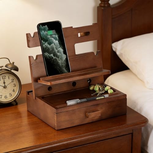 Peiiwdc Sturdy Wooden Smartphone Stand with Cable Management Ideal for Study Table and Living Space Phone Bassinet Wood