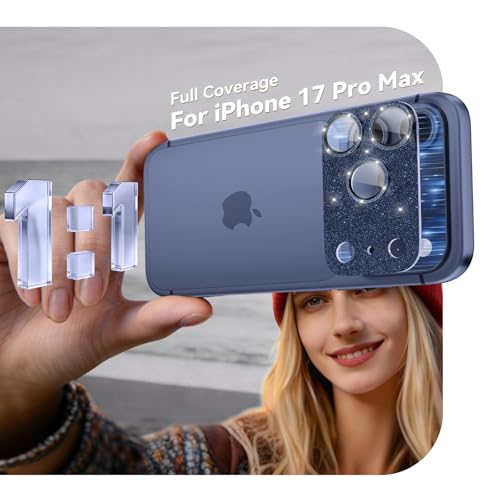 imluckies Compatible with iPhone 17 Pro Max Camera Lens Protector Bling, Ultra HD Tempered Glass Shiny Diamond Camera Plate Sparkle Screen Protection, 9H Anti-Scratch & Easy Install, Glitter Blue - size: 17promax 6.9" Glitter Blue