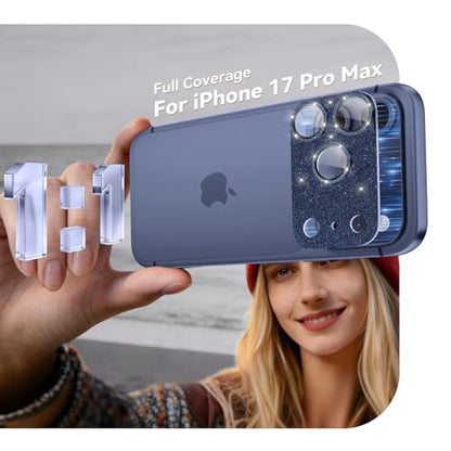 imluckies Compatible with iPhone 17 Pro Max Camera Lens Protector Bling, Ultra HD Tempered Glass Shiny Diamond Camera Plate Sparkle Screen Protection, 9H Anti-Scratch & Easy Install, Glitter Blue - size: 17promax 6.9" Glitter Blue