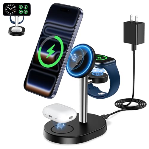 MagSafe Charger 3 in 1 Charging Station for iPhone Apple Watch AirPods - color: Silver&Black, size: 15W