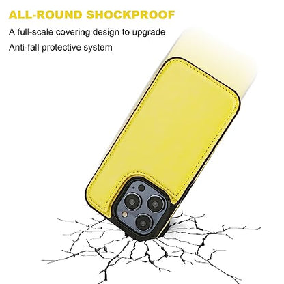 ONETOP for iPhone 14 Pro Wallet Case with Credit Card Holder,Yellow | Kickstand,ID/Cash Holder,Case Wallet with Card Slots,Double Magnetic Clasp,Durable PU Leather Shockproof Cover for Women Men - color: Yellow