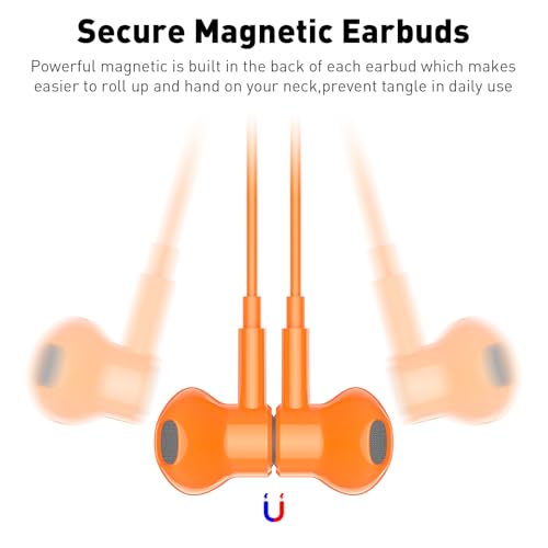 USB C Headphones Magnetic Wired Earbuds with Mic for Apple/Samsung Android - color: Orange