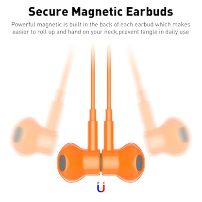 USB C Headphones Magnetic Wired Earbuds with Mic for Apple/Samsung Android - color: Orange