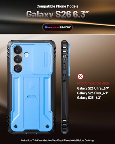 Poetic Revolution Case for Samsung Galaxy S26, [Slide Camera Cover], [20FT Mil-Grade Drop Tested], Full-Body Military Grade Rugged Dual-Layer Shockproof Cover with Kickstand, Light Blue - color: Light Blue, size: Galaxy S26