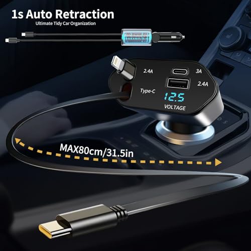 YAOKEEP 4 in 1 Retractable Car Charger, 120W Fast Car Phone Charger