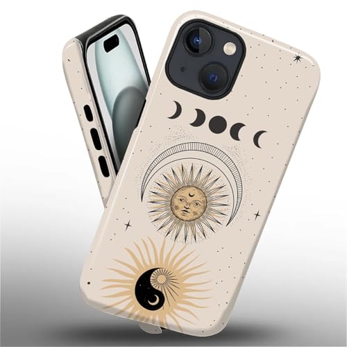 Compatible with iPhone 15 Case,Glossy 2-in-1 Sleek All-Inclusive Dual-Layer Material Soft TPU + PC Back for Sun Moon Phases Yin Yang Space - color: Sun Moon Phases Yin Yang Space-Glossy, size: iPhone 15