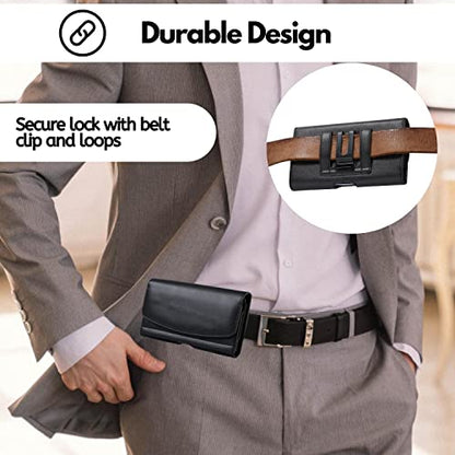 CBUS Leather Holster Phone Case with Belt Clip Compatible with iPhone 17/16/15/14 Pro Max/Plus, Galaxy S26/S25 Ultra, Motorola Edge, Moto G Power, TCL (Fits w/Otterbox Commuter Case) Phone Pouch