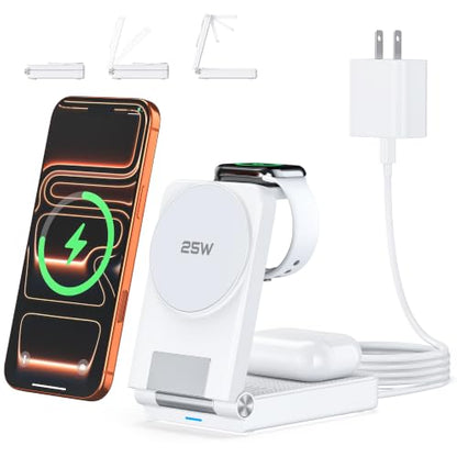 25W 3 in 1 Charging Station,Foldable MagSafe Fast Magnetic Wireless Charger