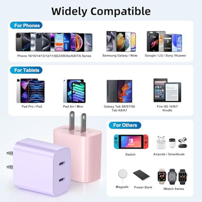 USB C Charger Block for iPhone 17 16 15 Fast Charger Block, (4-Pack) - color: /Green/Purple/Pink/White