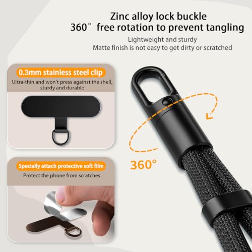 Shugahn Phone Lanyard 2 Pack - Anti-Theft Adjustable Cell Phone Crossbody Neck & Wrist Strap with 2 Metal Tabs, Secure Fit for Most phone Cases, (Fits iPhone/Samsung/Google) - color: Black