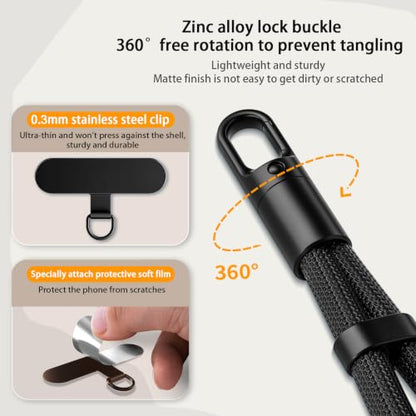 Shugahn Phone Lanyard 2 Pack - Anti-Theft Adjustable Cell Phone Crossbody Neck & Wrist Strap with 2 Metal Tabs, Secure Fit for Most phone Cases, (Fits iPhone/Samsung/Google) - color: Black