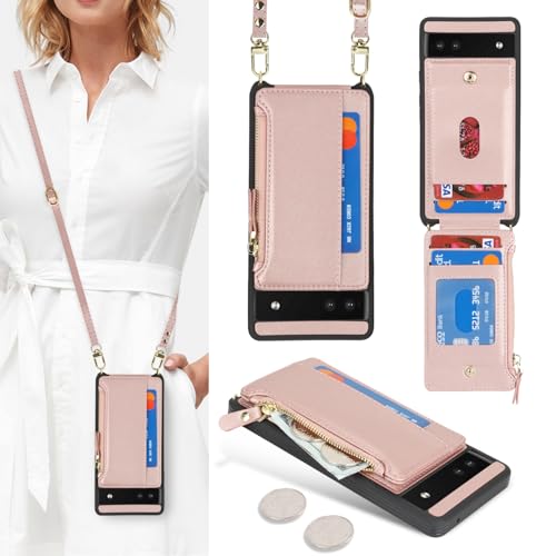 Cavor Compatible with Google Pixel 6a Case Wallet, Rose Gold - color: Rose gold, size: Google Pixel 6a