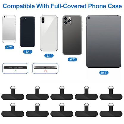 Phone Tether Tab, 10 Pieces Universal Phone Lanyard Patch Without Adhesive,Phone Lanyard Replacement Part for Cell Phone Strap(Black) - color: Black