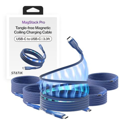 Statik MagStack Pro USB C to USB C Coiling Magnetic Charging Cable,100W - color: Navy, size: 3ft (5 Pack), style: USB-C to USB-C