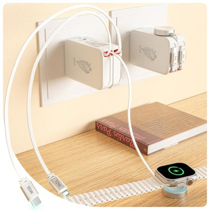 5-in-1 Retractable Apple Watch Charger, 35W Travel Wall Charger - color: Peal White